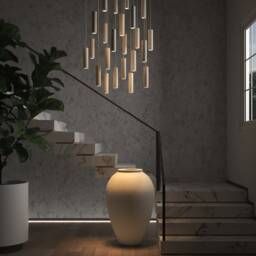 Linear Ceramic Tube Chandelier, Modern Italian Inspired Dining Lighting, Plug in/Hardwired - Naaya Rigatoni - thumbnail 3