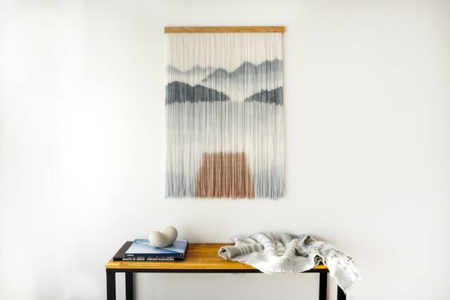 Hand-Dyed Wool Mountain Tapestry Lake Art Wall Hanging - image 1