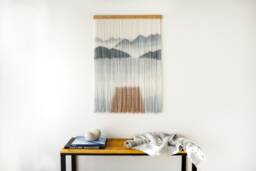 Hand-Dyed Wool Mountain Tapestry Lake Art Wall Hanging - thumbnail 1