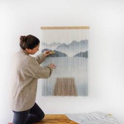 Hand-Dyed Wool Mountain Tapestry Lake Art Wall Hanging - thumbnail 3