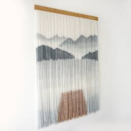 Hand-Dyed Wool Mountain Tapestry Lake Art Wall Hanging - thumbnail 2