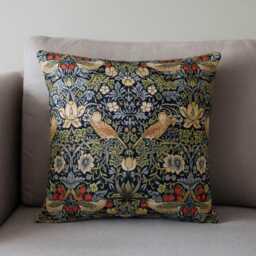 William Morris Strawberry Thief Cushion Indigo Floral Zippered Pillow Cover 100% Cotton, Various Sizes - thumbnail 1