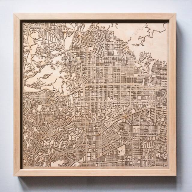 Pasadena Wooden Map - Framed 3D Laser Cut City Streets Wall Art - image 1