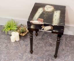 Chunky Square Wood Base Fluted Leg Hand Detailed Queen Of Regina Side Table