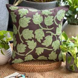 Dark Brown Art Silk Sequin Embellished Decorative Throw Pillow Cover, 16x16 Tropical Style Tulip Nature Or Floral Cushion Cover - thumbnail 2