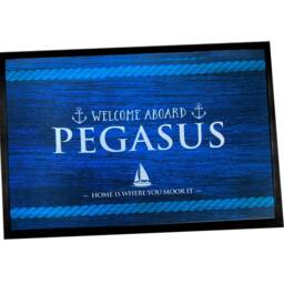 Personalised Boat Door Mat - Welcome Aboard Nautical Blue Sailing Boat Narrowboat Custom Floor - thumbnail 3