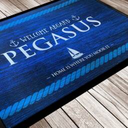 Personalised Boat Door Mat - Welcome Aboard Nautical Blue Sailing Boat Narrowboat Custom Floor - thumbnail 2