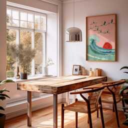 Japanese Ocean Wave Wall Art Poster Cranes Sunrise Illustration Pink Blue Home Decor Living Room Print, Vintage Style - thumbnail 3