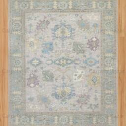 Hand-Knotted Smokey Taupe Oushak Wool Rug, Muted Blue Green Beige, 8x10 9x12 Arn_018 - thumbnail 2
