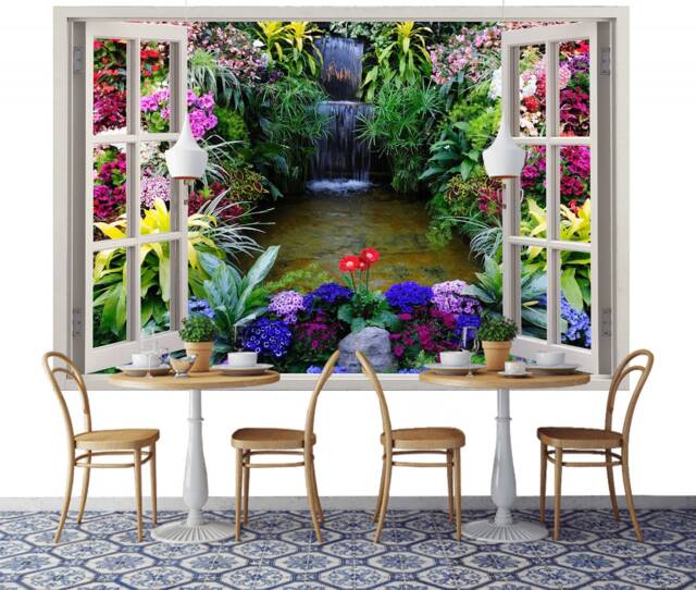 3D Wall Sticker Window Waterfall in The Garden/ Decal/ Mural/ Mural Sticker/ Self-Adhesive Wallpaper - image 1