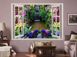 3D Wall Sticker Window Waterfall in The Garden/ Decal/ Mural/ Mural Sticker/ Self-Adhesive Wallpaper - thumbnail 2