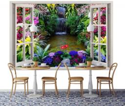 3D Wall Sticker Window Waterfall in The Garden/ Decal/ Mural/ Mural Sticker/ Self-Adhesive Wallpaper - thumbnail 1