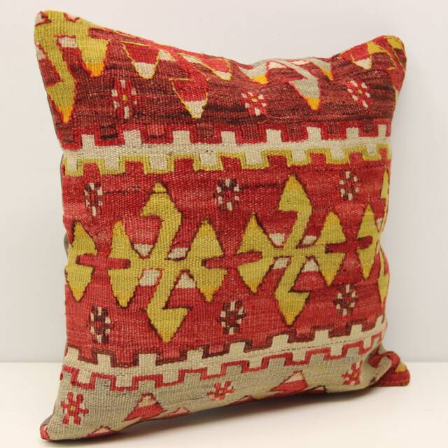 Boho Kilim Pillow Cover, 16x16 Inch, Turkish Wool, Natural Dye - image 1