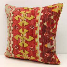 Boho Kilim Pillow Cover, 16x16 Inch, Turkish Wool, Natural Dye - thumbnail 3