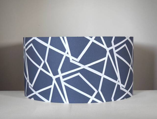 Blue Abstract Geometric Lampshade With Gold Silver Or White Lining, 20cm To 50cm ?? For Ceiling Lamp Base Handmade By Vivid Shades