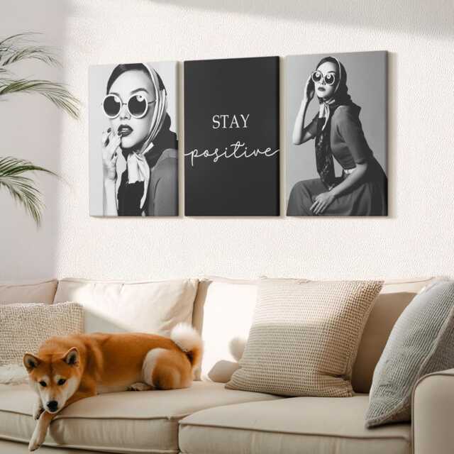 Canvas Set Of 3 Wall Art - Stylish Portraits Women in Sunglasses, Black & White Art, Artwork Hanging Piece - image 1