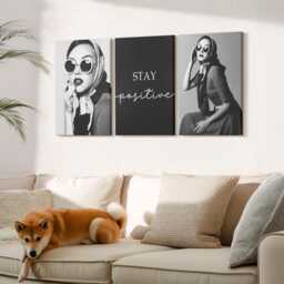 Canvas Set Of 3 Wall Art - Stylish Portraits Women in Sunglasses, Black & White Art, Artwork Hanging Piece - thumbnail 1