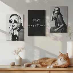 Canvas Set Of 3 Wall Art - Stylish Portraits Women in Sunglasses, Black & White Art, Artwork Hanging Piece - thumbnail 3