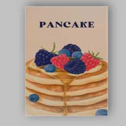 Mixed Berry Maple Syrup Pancake Breakfast Illustration Canvas Wall Art Print Decor Picture Ready To Hang - thumbnail 1