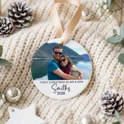 Personalized First Christmas Married Ornament - Custom Mr & Mrs Wedding Photo Keepsake For Couples Xmas Tree Decoration Wife Husband