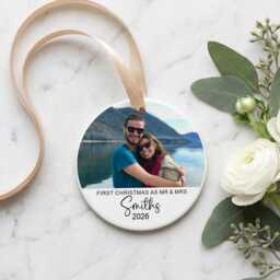 Personalized First Christmas Married Ornament - Custom Mr & Mrs Wedding Photo Keepsake For Couples Xmas Tree Decoration Wife Husband - thumbnail 4