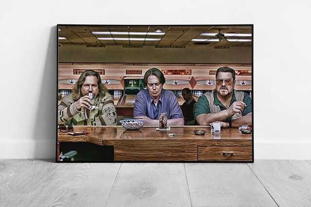 Big Lebowski Bowling Bar Wall Art Framed Film Print Featuring The Dude, Walter, & Donny - image 1