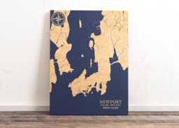 Newport, Rhode Island Map - Engraved Wood Coastal Chart Wall Art Sign, Beach Home Decor Nautical Print, Unique Personalized Family Gift