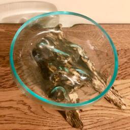 Molten Glass On Teak Root Ornament Open Bowl Statue Gift Vase Trinket - thumbnail 3