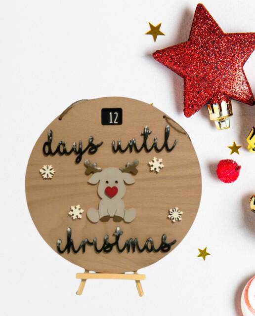 Wooden Christmas Countdown Plaque- Rotating Advent Calendar- Rustic Hanging Sign- Santa, Reindeer, Penguin & Gonk Design - image 1
