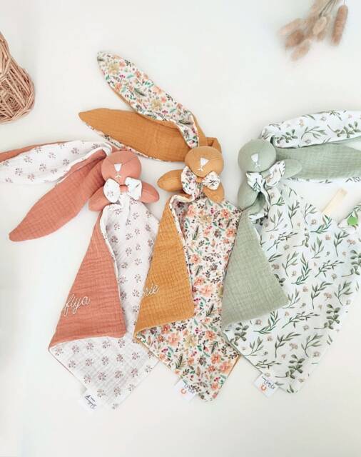 Personalized Bunny Comforter With Large Ears, Embroidered Name - Pacifier Clip Cotton Gauze Muslin Baby Gift Idea For A Boy Or Girl - image 1