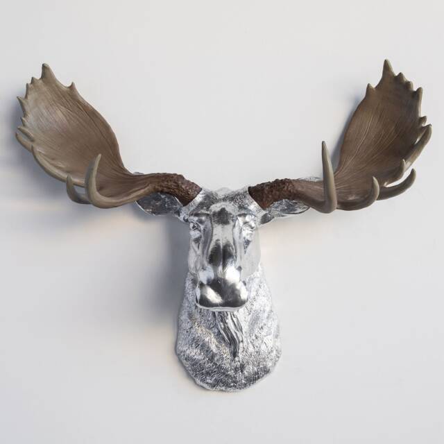 Faux Taxidermy Moose Head Wall Mount - Decor Chrome & Natural M1300 - image 1