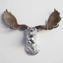 Faux Taxidermy Moose Head Wall Mount - Decor Chrome & Natural M1300 - thumbnail 1