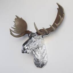Faux Taxidermy Moose Head Wall Mount - Decor Chrome & Natural M1300 - thumbnail 2