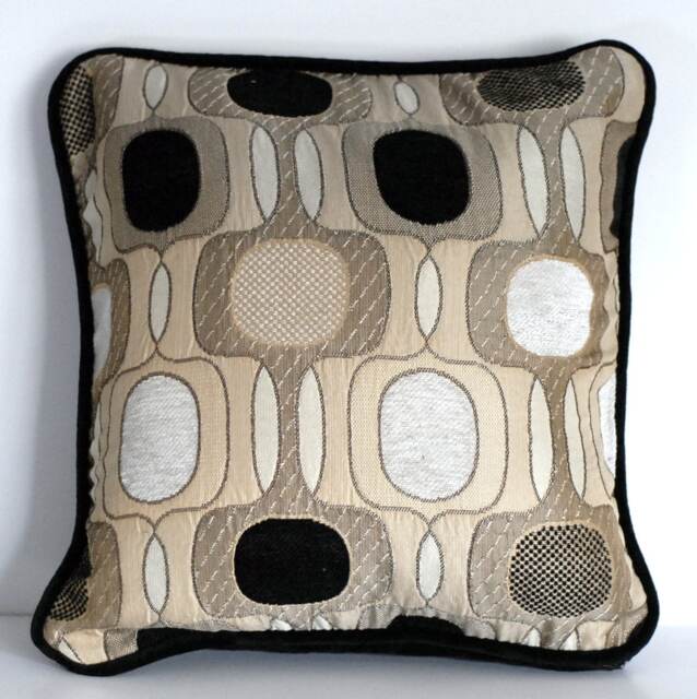 On Sale Modern Geometric Contemporary Black White Vream Embroidered Throw Pillows For Couch Sofa Chair With Piping Handmade in Use - image 1