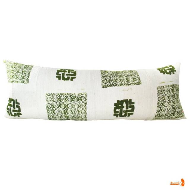 Olive Green African Mud Cloth Lumbar Pillow Cover - 14x40 Boho Linen - image 1