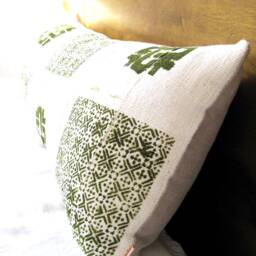 Olive Green African Mud Cloth Lumbar Pillow Cover - 14x40 Boho Linen - thumbnail 4