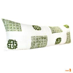 Olive Green African Mud Cloth Lumbar Pillow Cover - 14x40 Boho Linen - thumbnail 3