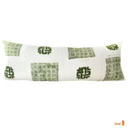 Olive Green African Mud Cloth Lumbar Pillow Cover - 14x40 Boho Linen - thumbnail 1