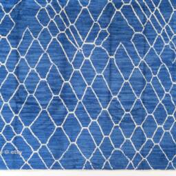 Hand Knotted Blue Beni Ourain Rug Moroccan Wool Atlas Design - thumbnail 2