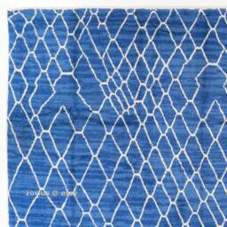 Hand Knotted Blue Beni Ourain Rug Moroccan Wool Atlas Design - thumbnail 4