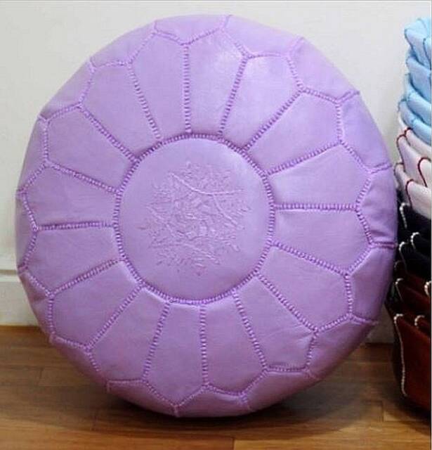 Premium Genuine Leather Moroccan Pouf Pouffe - Lilac