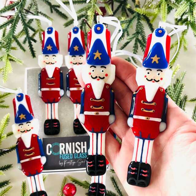 Fused Glass American Nutcracker Ornament Toy Soldier Christmas Decor - image 1