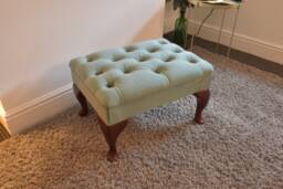 Made-To-Order Elegant Pale Green Plush Velvet Small Ottoman Footstool - Handcrafted, Tufted Design - thumbnail 1