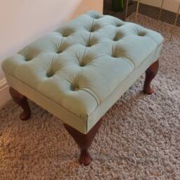 Made-To-Order Elegant Pale Green Plush Velvet Small Ottoman Footstool - Handcrafted, Tufted Design - thumbnail 3