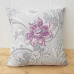 Laura Ashley Baroque Cushion Purple Floral Linen, Handmade - thumbnail 1