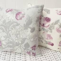 Laura Ashley Baroque Cushion Purple Floral Linen, Handmade - thumbnail 4