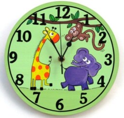 Green Wall Clock With Cute Animals Paintings - thumbnail 2