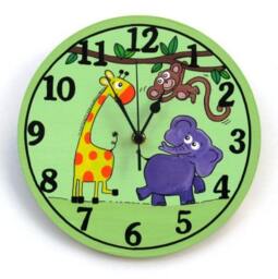 Green Wall Clock With Cute Animals Paintings - thumbnail 1