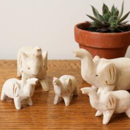 Hand-Carved Wooden Elephant Family - Natural Safari Decor, Set Of 5 - thumbnail 2