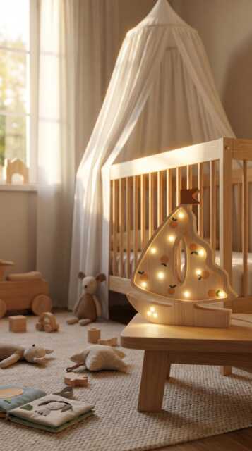 Sailboat Night Light For Kids, Wooden Boat Lamp, Led Nursery Decor, Pine Wood Table Handmade Baby Room Light, Toddler Bedside Lamp - image 1